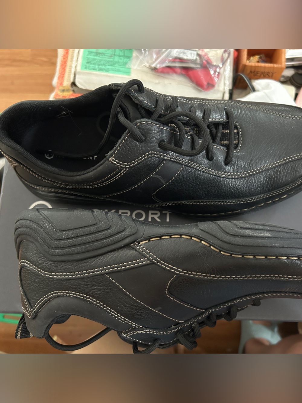 Rockport Black Leather Lace-Up Athletic Sneakers